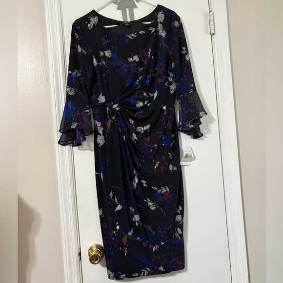 Connected Apparel Womens black Saphire Floral Fit & Flare Dress 12 New - Picture 3 of 5